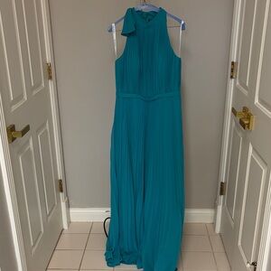 JJs House Teal Pleated Dress with Bow Detail